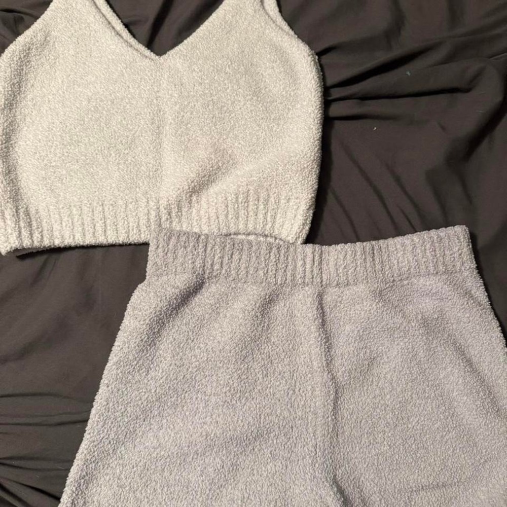 Misscosy Women Grey Fuzzy Popcorn Knit 2 Piece Lounge Set Tank Top Shorts Sz 10‎